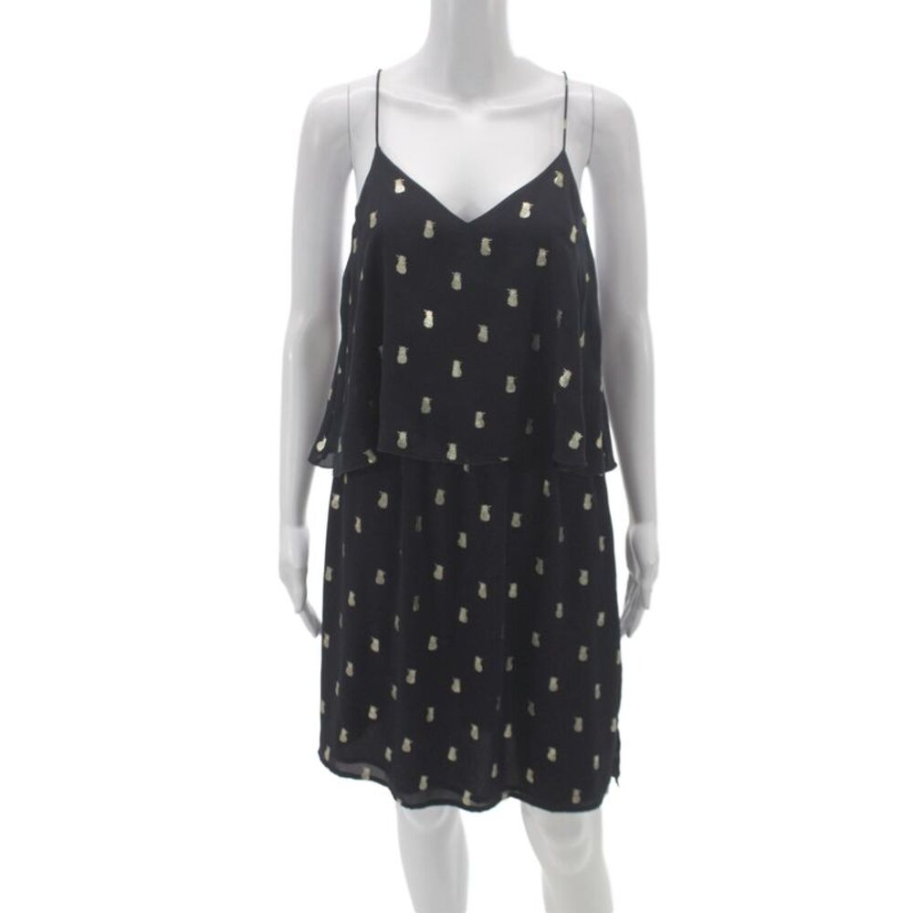 Cooper & Ella Women Black Geometric Pineapple Slip Dress V-Neck Short Size M
